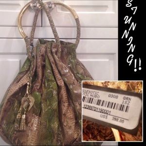 Gorgeous Python Printed Green/Tan Hobo Handbag-NWT